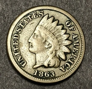 1863 Copper-Nickel Indian Head Cent Nice Fine Condition Problem Free Coin - Picture 1 of 2
