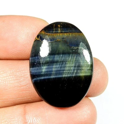 Flashy Blue Tiger Eye Oval Shape Cabochon Natural Loose Gemstone 28 Cts BT-86 - Image 1 of 4
