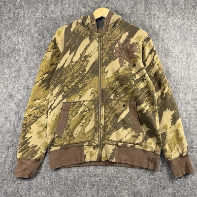 Y2K Volcom Hoodie Mens M Brown Camo Full Zip Sweatshirt 2006 Pockets - Image 1 of 4
