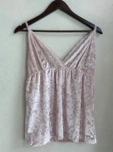 BCBG Maxazria Y2K Crushed Velvet Babydoll Tank Cami XL Baby Pink Fairy Grunge - Picture 1 of 6