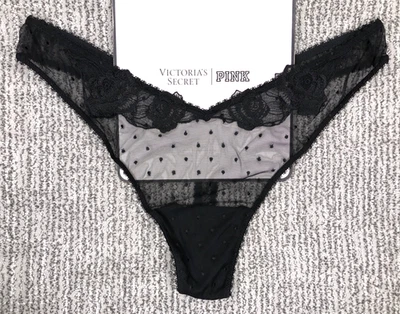 Victoria's Secret Very Sexy NWT XL Black High Leg Thong Panty Sheer Polka Dot - Image 1 of 4
