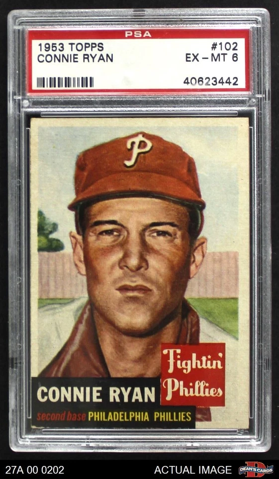 1953 Topps #102 Connie Ryan Phillies DOUBLE-PRINT PSA 6 - EX/MT - Image 1 of 1