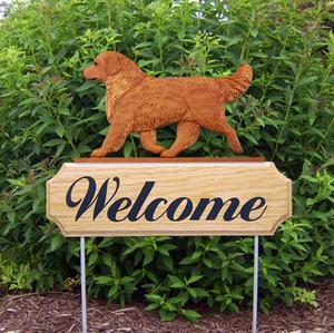 Golden Retriever Holz Welcome Outdoor Schild dunkel - Bild 1 von 1
