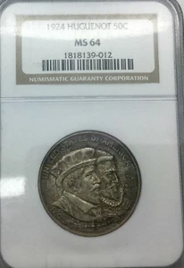 1924 Huguenot Commemorative MS64 Toned Choice Original Coin NGC Graded - Picture 1 of 3