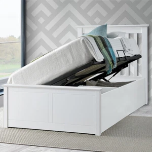 Frankie Wooden White Ottoman Storage Bed 3ft Single Bed with Mattress Kids Bed - Picture 1 of 12
