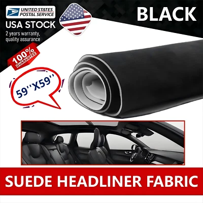 Material de tela de techo de gamuza negra 59"x59" tapicería interior de techo de automóvil Foto 1 de 4