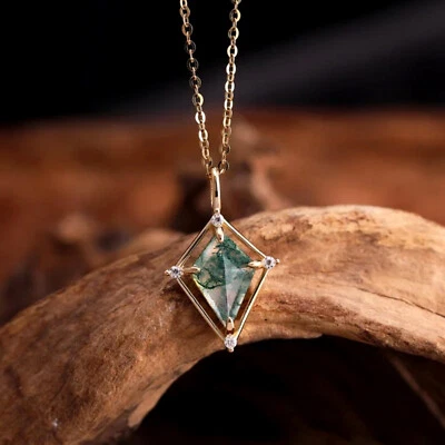 Natural Moss Agate Kite Drop Pendant 925 Sterling Silver Gift for Daughter - Изображение 1 из 3