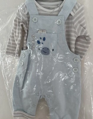 Mothercare 1 месяц 10 фунтов ~ синий шнур динозавров Dungarees и полосатый боди  - Изображение 1 из 4