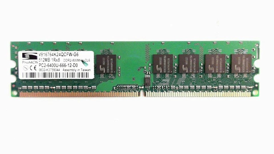 ProMOS 512MB Memory DDR2 SDRAM DIMM PC2-6400U 240-Pin V91676K24QCFWG6 - Image 1 of 2