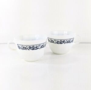 Corning Old Town Blue Onion Tea Cups Blue Flowers Pair