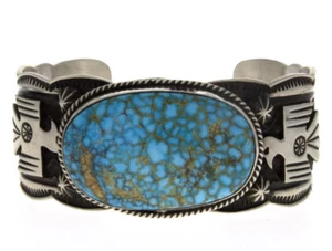 Natural Birdseye Kingman Turquoise Bracelet By Navajo Artist Andy Cadman - Bild 1 von 4