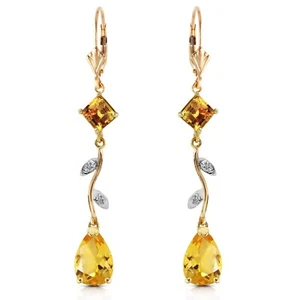 14K. GOLD CHANDELIERS EARRING W/ DIAMONDS & CITRINES (Yellow Gold) - Picture 1 of 6