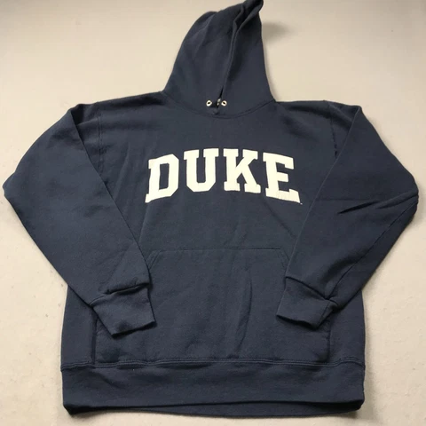 VINTAGE Duke Blue Devils Hoodie Mens Small Blue Sweatshirt Spell Out NCAA Logo Cover