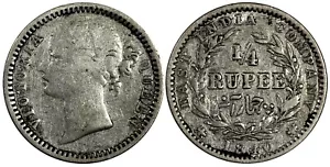 India-British Victoria Silver 1840 1/4 Rupee KM# 454.2 (19 331) - Picture 1 of 3