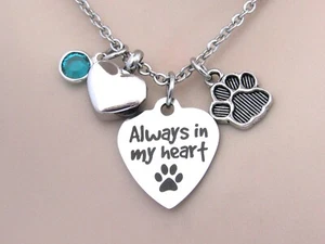 Always in my Heart Dog Necklace with Heart Urn, Pet Memorial Loss of Dog Jewelry - Picture 1 of 8