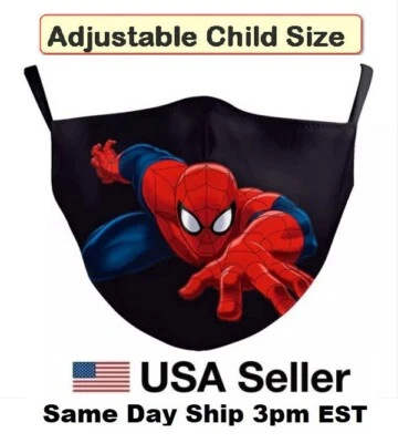 Детская маска для лица Spiderman Superhero многоразовая регулируемая ткань моющаяся для детей  - Изображение 1 из 4