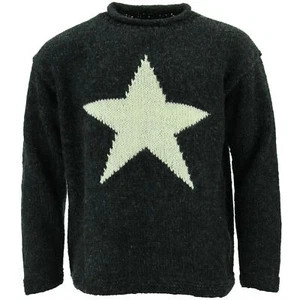 Grobstrickpullover Wolle Stern Pullover 100% Pulli warm Erwachsene Nepal locker rein - Bild 1 von 5