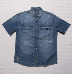 ZARA Men's Distressed Denim Short-Sleeve Jean Shirt 8416-455-427 Size S (runs M) - Picture 1 of 12