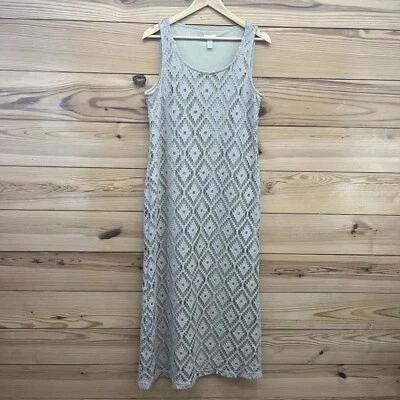 Vestido Chicos Maxi Grande 2 Bege Tan Crochê Malha Duas Camadas Boho Sem Mangas B171 - Imagem 1 de 4