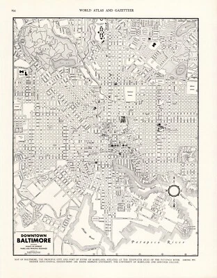 1942 Antigo BALTIMORE Maryland Street Map Vintage Baltimore City Map 1077 - Imagem 1 de 3