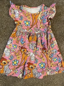 DISNEY GIRL'S PINK BAMBI & THUMBER FLORAL DRESS SIZE 5 - Picture 1 of 1