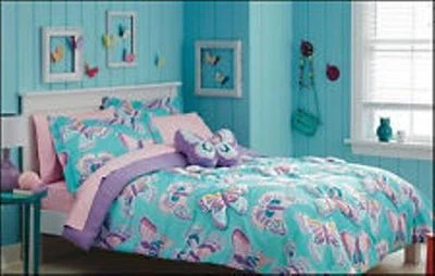 DOS Fundas Circo Mariposa Estándar Rosa Púrpura Aqua NUEVO PAR DE ROPA DE CAMA PARA NIÑAS Foto 1 de 2