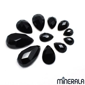 NATURAL BLACK ONYX GEMSTONE LOOSE PEAR SHAPE ROSE CUT 4x6mm-10x17mm WP02802 - Picture 1 of 3