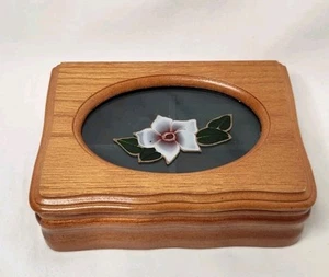 MELE Wooden Jewelry Box with Decorative Glass Floral Lid 6" - Picture 1 of 9