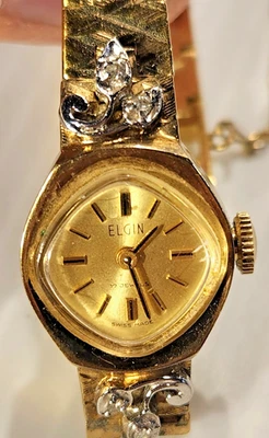 Vintage Elgin Swiss Made  Gold-Plated  Real Diamonds Mechanical Ladies watch 60x Foto 1 de 4