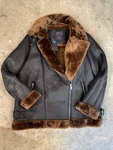 M&S Collection Leather Brown Fur Bomber Jacket Women’s - Picture 1 of 4
