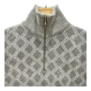 Paul Stuart Men XXL Made in Scotland 100% Pure Cashmere 1/4 Gray Sweater Diamond - Picture 1 of 9