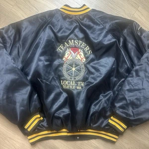Vtg Teamsters Satin Bomber Jacket Local 174 Union Seattle WA 3XL King Louie USA - Picture 1 of 12