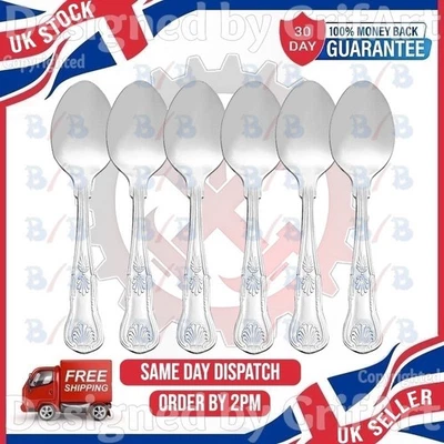 SUNNEX 6 QUALITY KINGS PATTERN DESSERT SPOONS STAINLESS STEEL CATERING GRADE CUTLERY