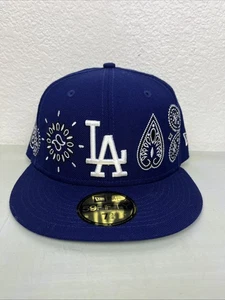 New Era Los Angeles Dodgers MLB Bandana Fitted Hat Blue Paisley 7 3/8 Adult - Picture 1 of 9
