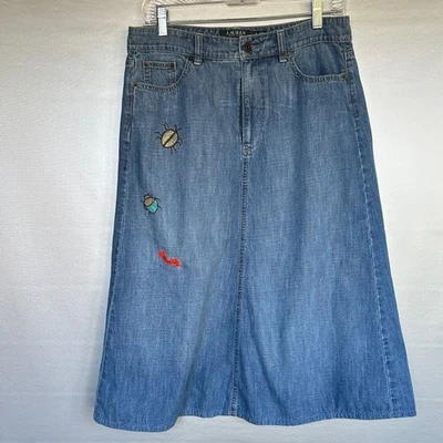 Ralph Lauren Talla 6 Falda Midi Libro de Cuentos Falda Hippy Festival Bordado Denim Foto 1 de 4