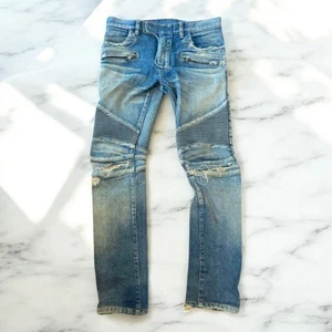 Balmain Biker Denim Jeans Distressed Used Size Info in Images - Picture 1 of 7