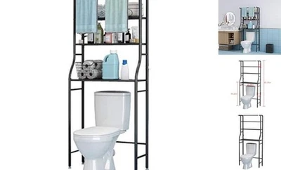  Estante de inodoro de 3 niveles, estante de baño ahorro de espacio, soporte de esquina negro Foto 1 de 4