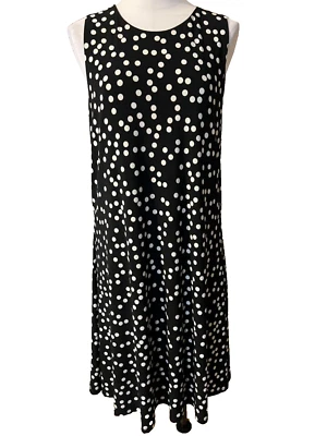 Vestido Anne Klein XL Negro Marfil Lunares Elastizado Sin Mangas Clásico Lavable Foto 1 de 4