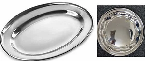 STAINLESS STEEL OVAL/ROUND TRAYS DISH MEAT PLATTER ROASTED MEAT SALAD   - Picture 1 of 5