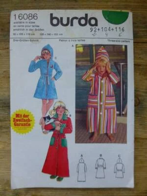 VTG BURDA 16086 CHILD'S SZ 2+4+6 YRS SHORT+LONG-BEACH/BATH ROBE SEWING PATTERN - Image 1 of 2