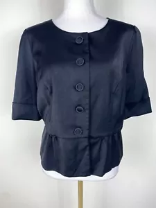 REVIEW Jacket 14 Black Short Sleeve Satin Button Party Formal Evening Cocktail - Picture 1 of 6