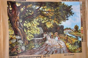 "Rico Gobelin Alemania 20"" x 28"" de lona Needlepoint Village Evening" Impreso a mano - Imagen 1 de 1