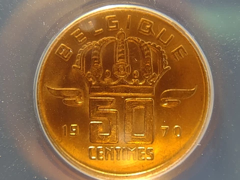 Belgium 1970 50 Centimes Mint State 65 Very Scarce in Graded Form Amazing Luster Cover