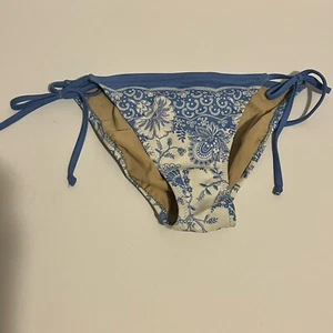 J.Crew Bikini Bottom Side Ties Light Blue Floral & Paisley Bottoms Lined Sz M - Picture 1 of 6
