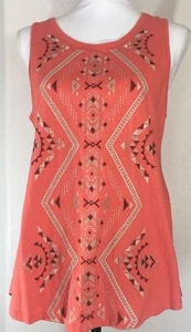 MISS ME Coral Embroidered Tribal Print Top Size Large Tie Back NWT $59+ New NICE - Picture 1 of 5