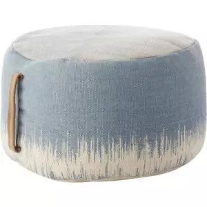 Mina Victory Pouf 20"x12" Round Geometric Cotton/Polyester Textured Ocean Blue - Picture 1 of 3