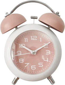 Alarm Clock, Metal 4 Inch Desk Table Analog Clock Silent with Night Light for Do - Picture 1 of 12