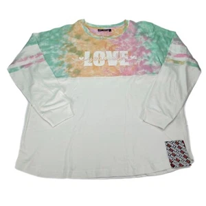 Womens T-Shirt Size Large Tie Dye Long Sleeve "Love Yourself" Pastel White Pink - Picture 1 of 8
