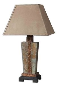 Gorgeous Stone Copper Table Lamp Indoor Outdoor Patio | Slate Weatherproof