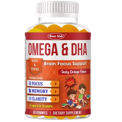 Kids Focus Gummies Omega 3 DHA Apoyo Cerebral y Vitaminas de Memoria para Niños y Adolescentes Foto 1 de 4